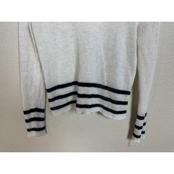 360 Sweater Linen Loose Knit Sweater Top Size M Hood White Black Stripe Pullover - Picture 4 of 10